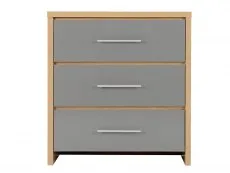 Seconique Seconique Seville Grey High Gloss and Oak 3 Drawer Chest of Drawers