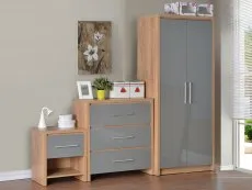 Seconique Seconique Seville Grey High Gloss and Oak 3 Piece Bedroom Furniture Package