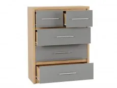 Seconique Seconique Seville Grey High Gloss and Oak 3+2 Drawer Chest of Drawers