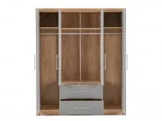 Seconique Seconique Seville Grey High Gloss and Oak 4 Door 2 Drawer Wardrobe