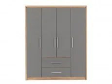 Seconique Seconique Seville Grey High Gloss and Oak 4 Door 2 Drawer Wardrobe