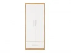 Seconique Seconique Seville White High Gloss and Oak 2 Door 1 Drawer Wardrobe