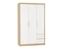 Seconique Seconique Seville White High Gloss and Oak 3 Door 2 Drawer Wardrobe