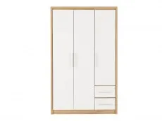 Seconique Seconique Seville White High Gloss and Oak 3 Door 2 Drawer Wardrobe