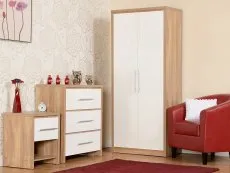 Seconique Seconique Seville White High Gloss and Oak 3 Piece Bedroom Furniture Package