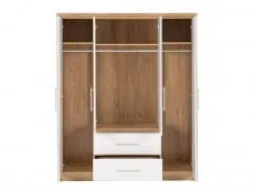 Seconique Seconique Seville White High Gloss and Oak 4 Door 2 Drawer Wardrobe