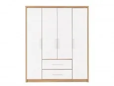 Seconique Seconique Seville White High Gloss and Oak 4 Door 2 Drawer Wardrobe