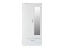 Seconique Seconique Nevada White High Gloss 2 Door 1 Drawer Mirrored Wardrobe