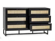 Julian Bowen Julian Bowen Padstow Black and Rattan 6 Drawer Chest of Drawers