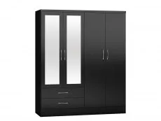 Seconique Seconique Nevada Black High Gloss 4 Door 2 Drawer Mirrored Wardrobe