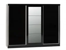 Seconique Seconique Nevada Black High Gloss Sliding Mirrored Triple Wardrobe