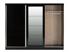 Seconique Seconique Nevada Black High Gloss Sliding Mirrored Triple Wardrobe