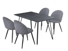 Seconique Seconique Marlow Black Marble Effect Dining Table and 4 Grey Velvet Chairs