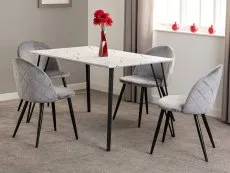 Seconique Seconique Marlow White Marble Effect Dining Table and 4 Grey Velvet Chairs