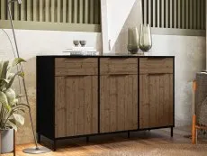 Seconique Seconique Madrid Acacia and Black 3 Door 3 Drawer Sideboard