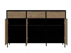 Seconique Seconique Madrid Acacia and Black 3 Door 3 Drawer Sideboard