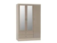 Seconique Seconique Nevada Oyster Gloss and Oak 3 Door 2 Drawer Mirrored Wardrobe