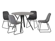 Seconique Seconique Athens Concrete Effect Round Dining Table with 4 Lukas Grey Velvet Chairs