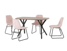 Seconique Seconique Athens Oak Effect Dining Table with 4 Lukas Pink Velvet Chairs