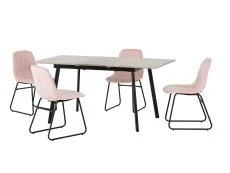 Seconique Seconique Avery Grey Oak Extending Dining Table and 4 Lukas Pink Velvet Chairs