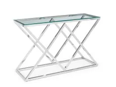 Julian Bowen Julian Bowen Biarritz Glass and Chrome Console Table