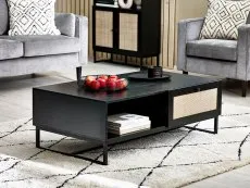 Julian Bowen Julian Bowen Padstow Black and Rattan 2 Drawer Coffee table