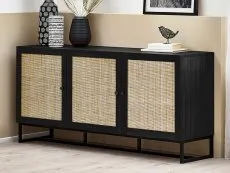 Julian Bowen Julian Bowen Padstow Black and Rattan 3 Door Sideboard