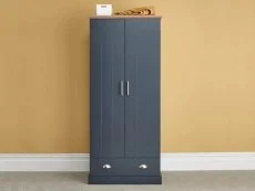 GFW Clearance - GFW Kendal Slate Blue and Oak 2 Door 1 Drawer Double Wardrobe