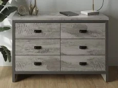 GFW GFW Boston Grey Wood Effect 3+3 Drawer Chest of Drawers