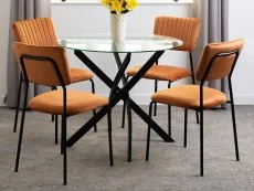 Seconique Seconique Sheldon Glass and Black Dining Table and 4 Orange Velvet Chairs