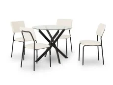 Seconique Seconique Sheldon Glass and Black Dining Table and 4 Ivory Boucle Fabric Chairs