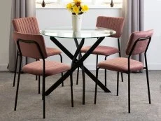 Seconique Seconique Sheldon Glass and Black Dining Table and 4 Pink Velvet Chairs