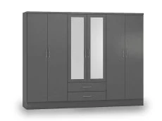 Seconique Seconique Nevada Matt Grey 6 Door 2 Drawer Mirrored Wardrobe