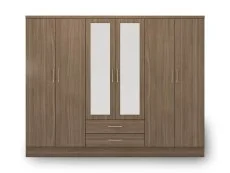 Seconique Seconique Nevada Rustic Oak 6 Door 2 Drawer Mirrored Wardrobe