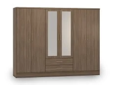 Seconique Seconique Nevada Rustic Oak 6 Door 2 Drawer Mirrored Wardrobe