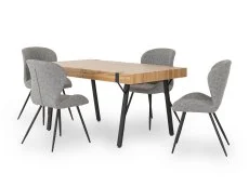 Seconique Seconique Treviso Oak Dining Table and 4 Quebec Grey Faux Leather Chairs