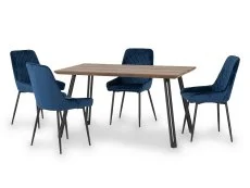 Seconique Seconique Quebec Oak Effect Dining Table and 4 Avery Blue Velvet Chairs