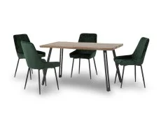 Seconique Seconique Quebec Wave Oak Effect Dining Table and 4 Avery Green Velvet Chairs