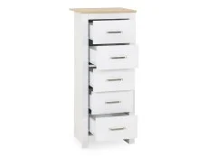 Seconique Seconique Portland White and Oak 5 Drawer Tall Narrow Chest of Drawers