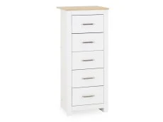 Seconique Seconique Portland White and Oak 5 Drawer Tall Narrow Chest of Drawers