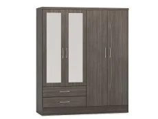 Seconique Seconique Nevada Black 4 Door 2 Drawer Mirrored Wardrobe