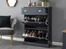 GFW Clearance - GFW Kendal Deluxe Slate Blue and Oak 2 Door 1 Drawer Shoe Cabinet