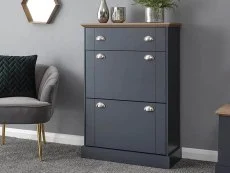 GFW Clearance - GFW Kendal Deluxe Slate Blue and Oak 2 Door 1 Drawer Shoe Cabinet