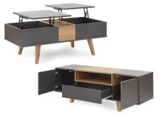 GFW GFW Modena Grey and Oak 2 Piece Living Room Furniture Set