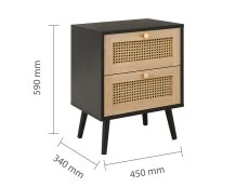 Birlea Furniture & Beds Birlea Croxley Rattan and Black 2 Drawer Bedside Table