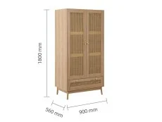 Birlea Furniture & Beds Birlea Croxley Rattan and Oak 2 Door 1 Drawer Wardrobe