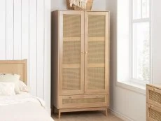 Birlea Furniture & Beds Birlea Croxley Rattan and Oak 2 Door 1 Drawer Wardrobe