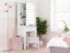 Birlea Furniture & Beds Birlea Evelyn White 1 Drawer Storage Dressing Table and Stool