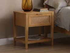 Kyoto Kyoto Max Rattan and Oak 1 Drawer Bedside Table