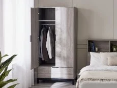 Julian Bowen Bali Grey Oak 2 Door 1 Drawer Wardrobe